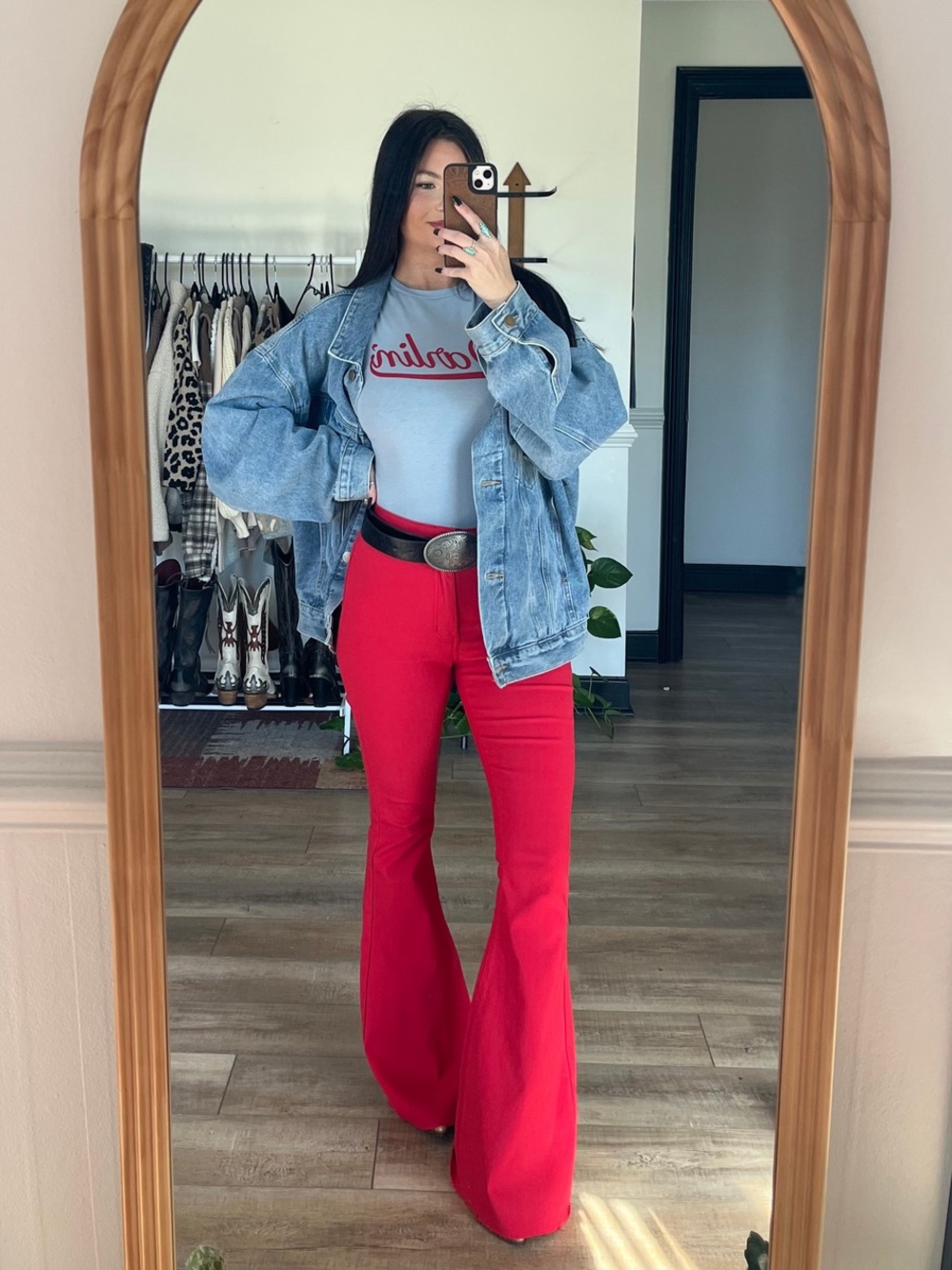 Willow Clothing Co. Fiona High Waisted Bell Bottom Flare Jeans Small Red NWT